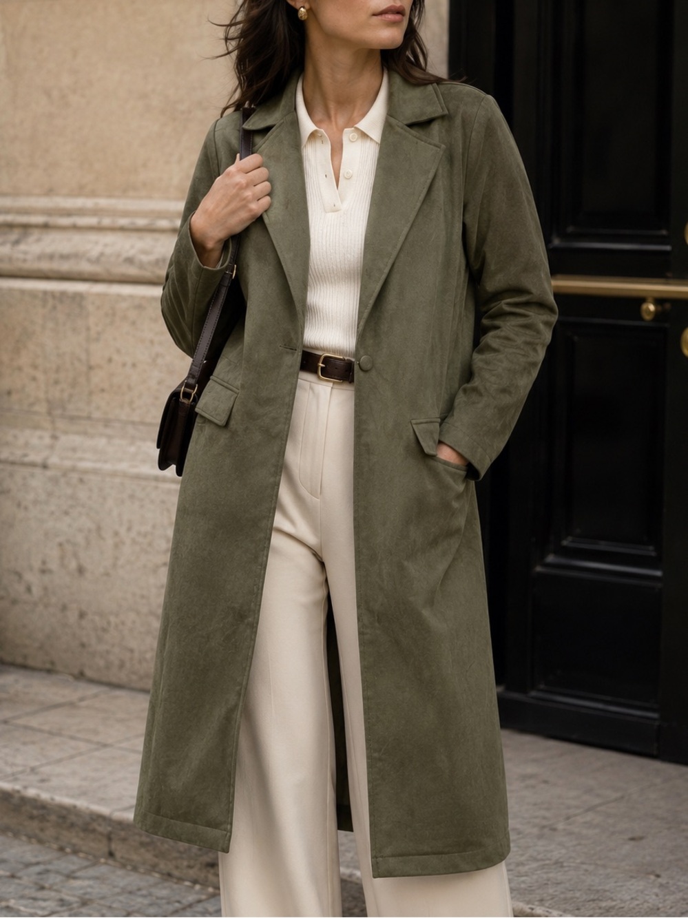 Forever 21 Olive Green Long Trench Coat